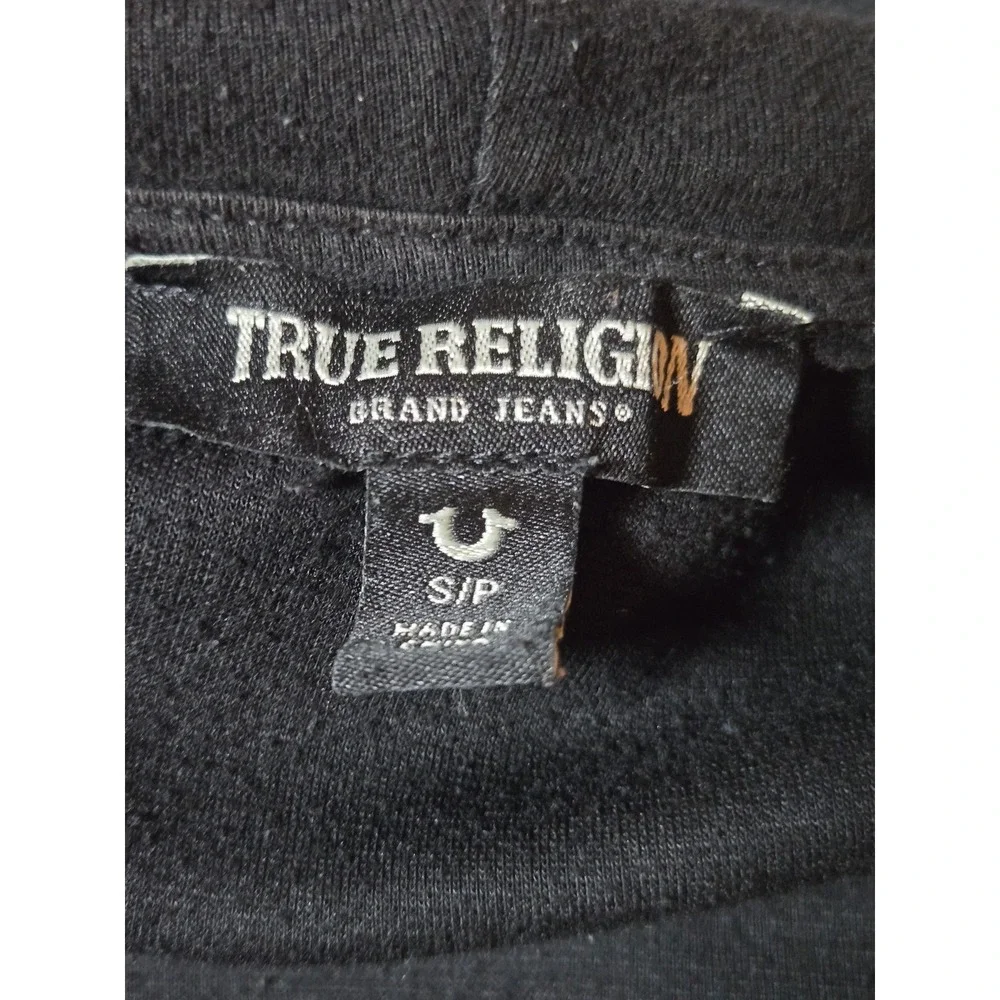 True Religion Mens Small Full‎ Zip Sweatshirt/Jacket Black/Red Logo Patch